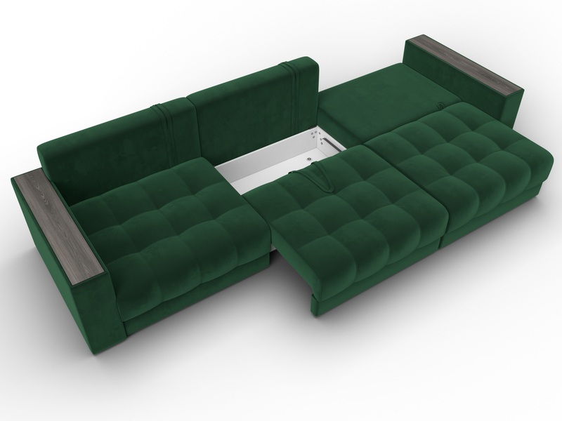 Диван прямой с декором Лига-049 НПБ Лонг, Велюр, SEVEN 626 зеленый