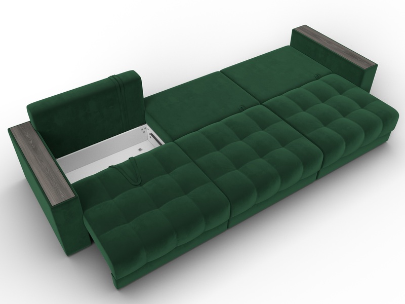 Диван прямой с декором Лига-049 НПБ Лонг, Велюр, SEVEN 626 зеленый