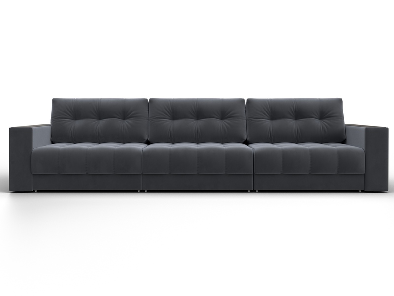 Диван прямой с декором Лига-049 НПБ Лонг, Велюр, SEVEN 17 серый