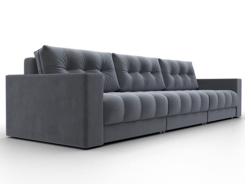 Диван прямой с декором Лига-049 НПБ Лонг, Велюр, SEVEN 17 серый