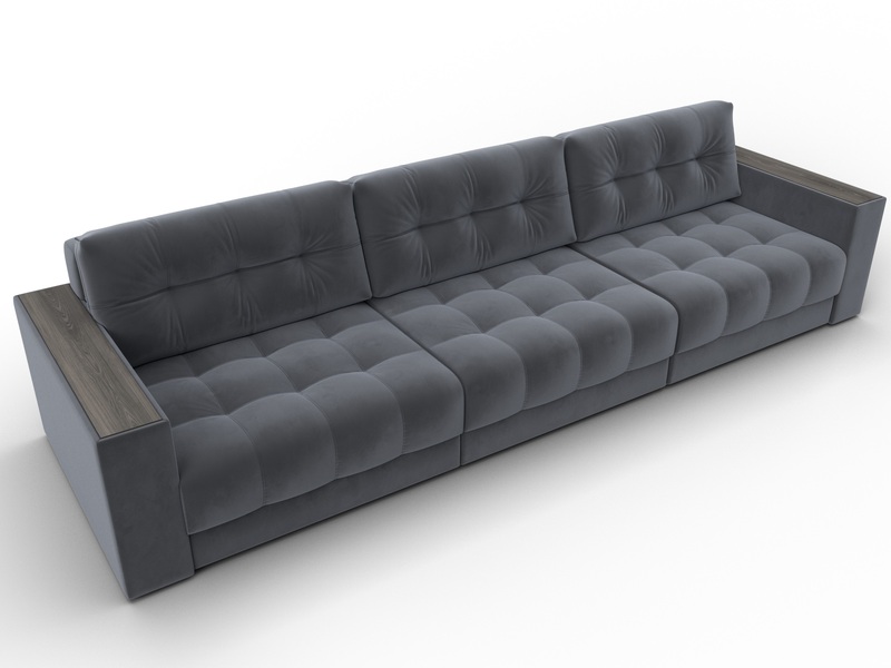 Диван прямой с декором Лига-049 НПБ Лонг, Велюр, SEVEN 17 серый