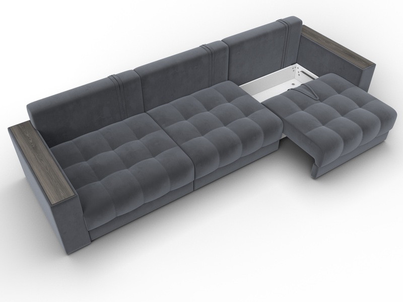 Диван прямой с декором Лига-049 НПБ Лонг, Велюр, SEVEN 17 серый