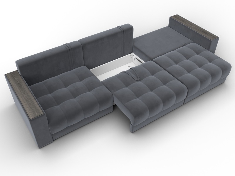 Диван прямой с декором Лига-049 НПБ Лонг, Велюр, SEVEN 17 серый