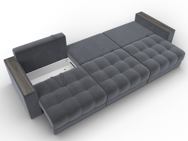 Диван прямой с декором Лига-049 НПБ Лонг, Велюр, SEVEN 17 серый