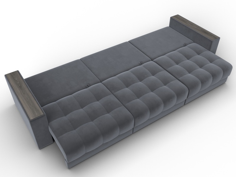 Диван прямой с декором Лига-049 НПБ Лонг, Велюр, SEVEN 17 серый