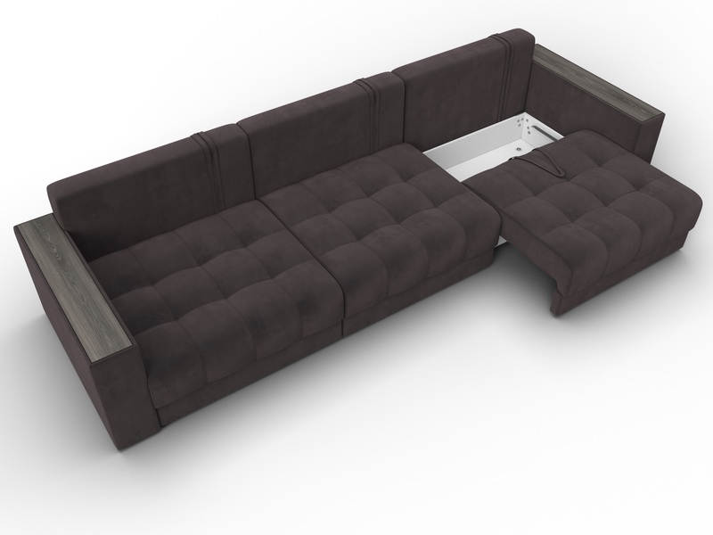 Диван прямой с декором Лига-049 НПБ Лонг, Велюр, SEVEN 727 коричневый