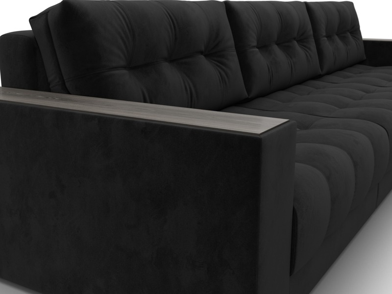 Диван прямой с декором Лига-049 НПБ Лонг, Велюр, SEVEN 35 черный