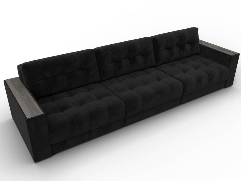 Диван прямой с декором Лига-049 НПБ Лонг, Велюр, SEVEN 35 черный