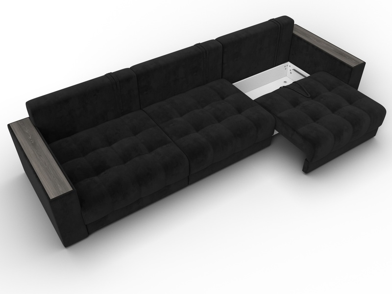 Диван прямой с декором Лига-049 НПБ Лонг, Велюр, SEVEN 35 черный