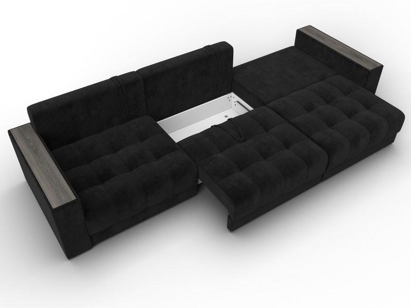 Диван прямой с декором Лига-049 НПБ Лонг, Велюр, SEVEN 35 черный