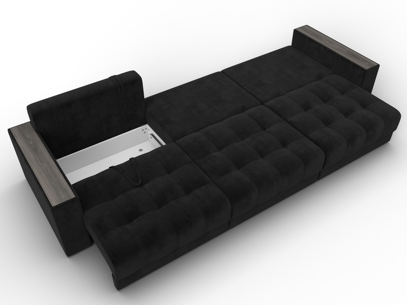 Диван прямой с декором Лига-049 НПБ Лонг, Велюр, SEVEN 35 черный