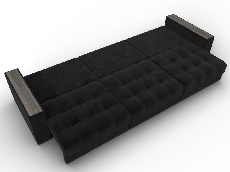 Диван прямой с декором Лига-049 НПБ Лонг, Велюр, SEVEN 35 черный