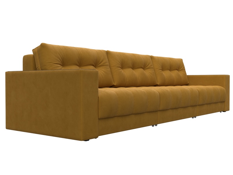Диван прямой с декором Лига-049 НПБ Лонг, Велюр, BRUT 10 желтый