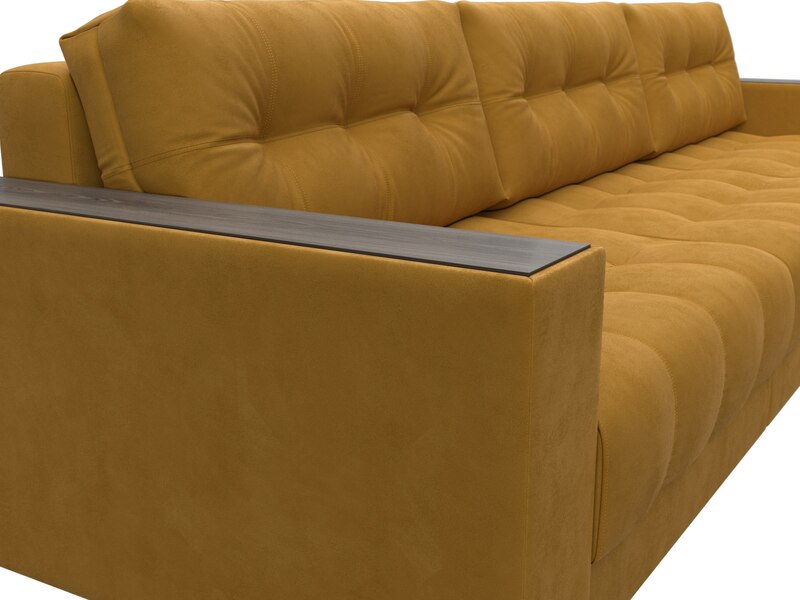 Диван прямой с декором Лига-049 НПБ Лонг, Велюр, BRUT 10 желтый