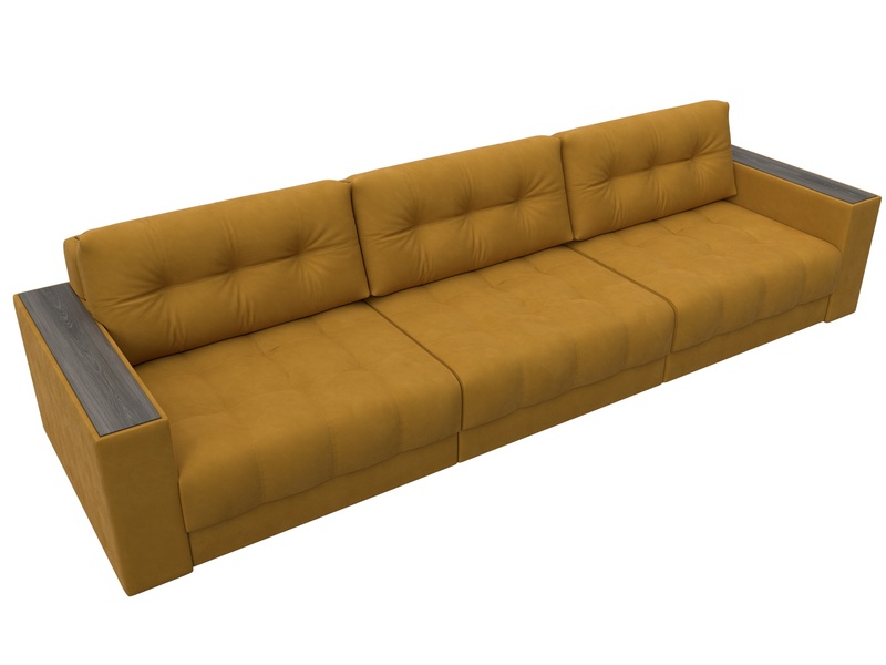 Диван прямой с декором Лига-049 НПБ Лонг, Велюр, BRUT 10 желтый