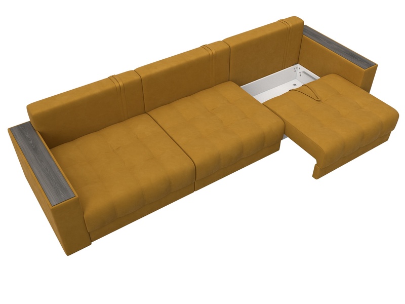 Диван прямой с декором Лига-049 НПБ Лонг, Велюр, BRUT 10 желтый