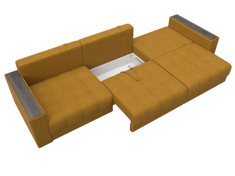 Диван прямой с декором Лига-049 НПБ Лонг, Велюр, BRUT 10 желтый