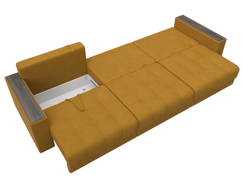 Диван прямой с декором Лига-049 НПБ Лонг, Велюр, BRUT 10 желтый