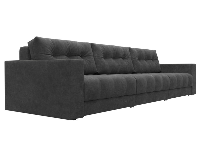 Диван прямой с декором Лига-049 НПБ Лонг, Велюр, BRUT 16 темно-серый