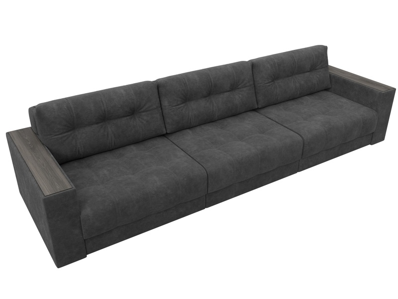Диван прямой с декором Лига-049 НПБ Лонг, Велюр, BRUT 16 темно-серый
