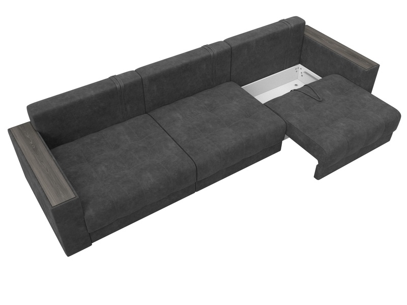 Диван прямой с декором Лига-049 НПБ Лонг, Велюр, BRUT 16 темно-серый