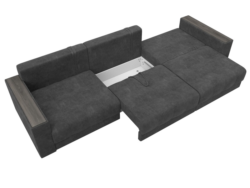 Диван прямой с декором Лига-049 НПБ Лонг, Велюр, BRUT 16 темно-серый