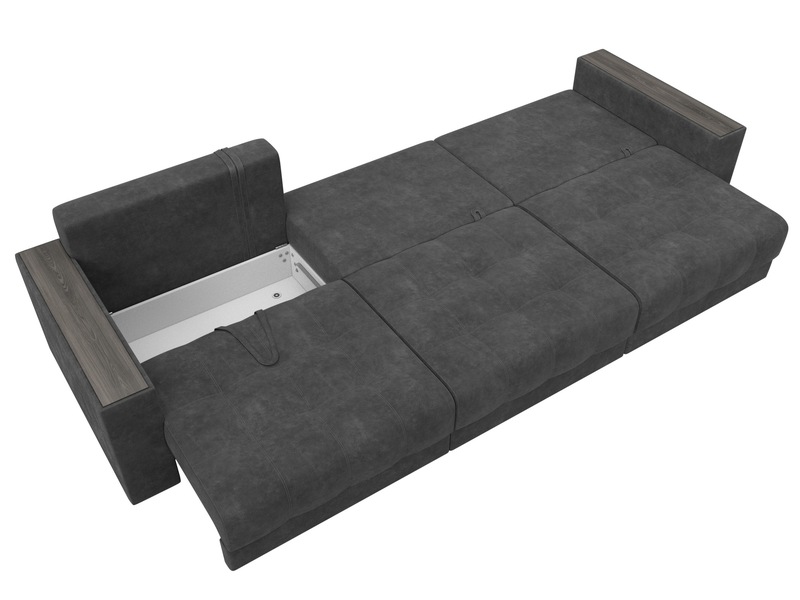 Диван прямой с декором Лига-049 НПБ Лонг, Велюр, BRUT 16 темно-серый