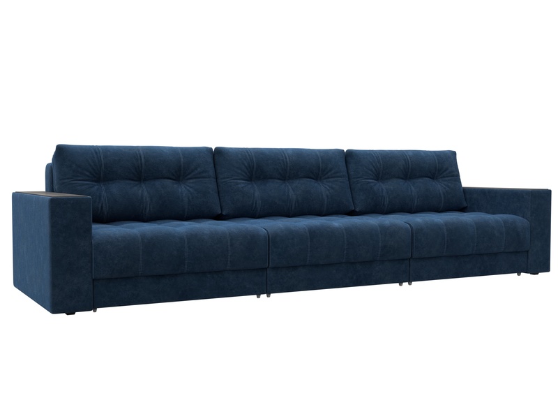 Диван прямой с декором Лига-049 НПБ Лонг, Велюр, BRUT 11 синий