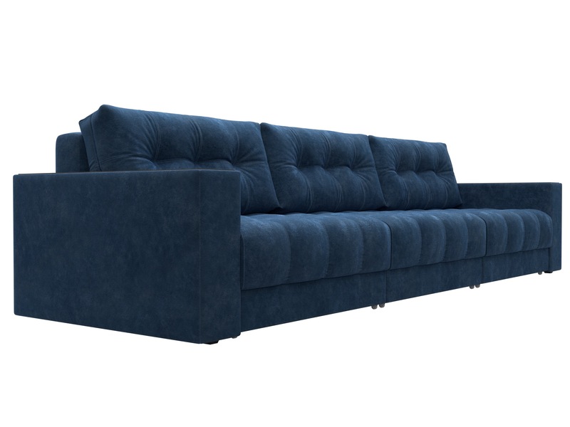 Диван прямой с декором Лига-049 НПБ Лонг, Велюр, BRUT 11 синий