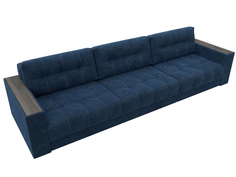 Диван прямой с декором Лига-049 НПБ Лонг, Велюр, BRUT 11 синий
