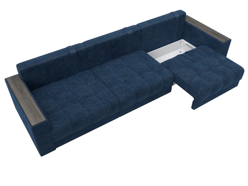 Диван прямой с декором Лига-049 НПБ Лонг, Велюр, BRUT 11 синий