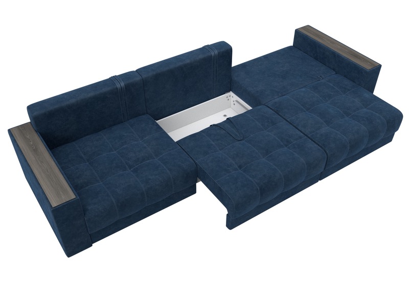 Диван прямой с декором Лига-049 НПБ Лонг, Велюр, BRUT 11 синий