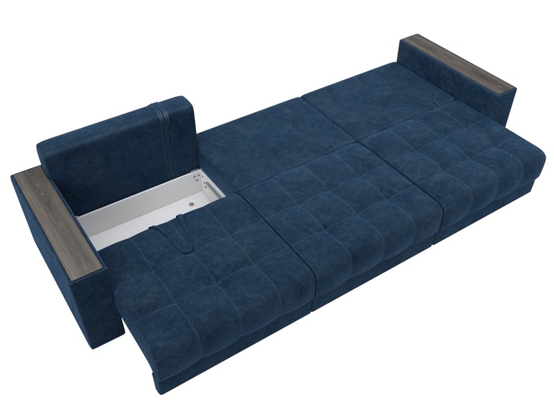 Диван прямой с декором Лига-049 НПБ Лонг, Велюр, BRUT 11 синий