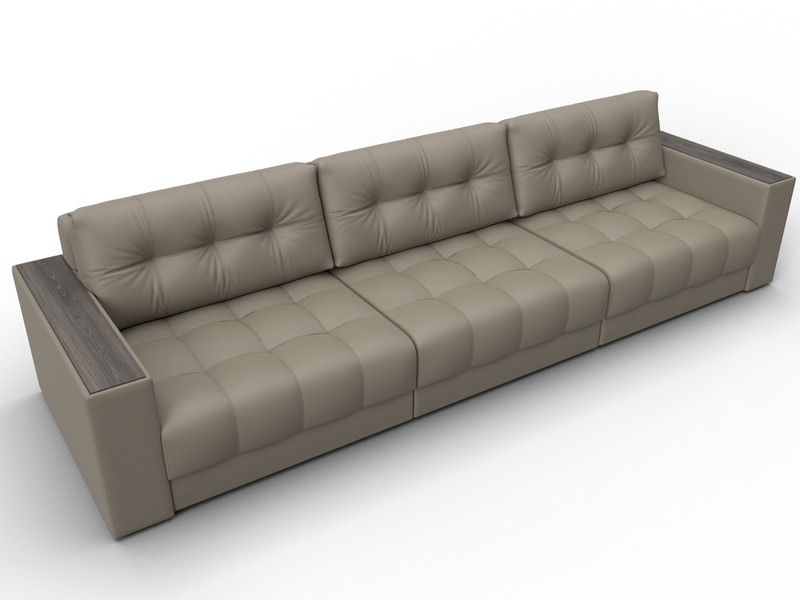 Диван прямой с декором Лига-049 НПБ Лонг, Экокожа, GRIFON 04 бежевый