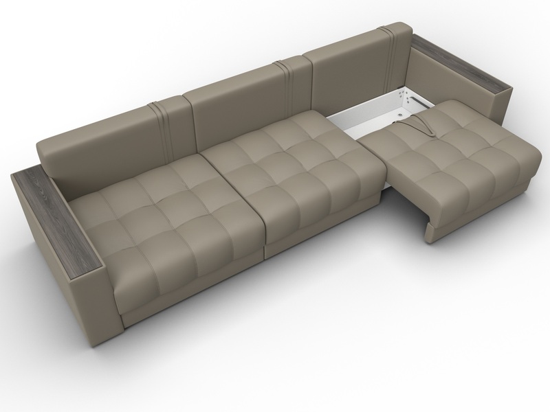 Диван прямой с декором Лига-049 НПБ Лонг, Экокожа, GRIFON 04 бежевый