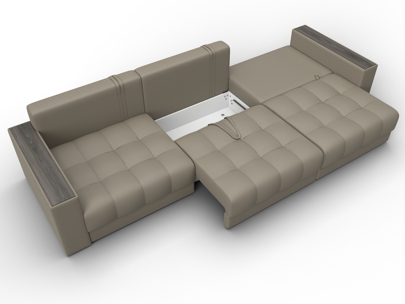 Диван прямой с декором Лига-049 НПБ Лонг, Экокожа, GRIFON 04 бежевый