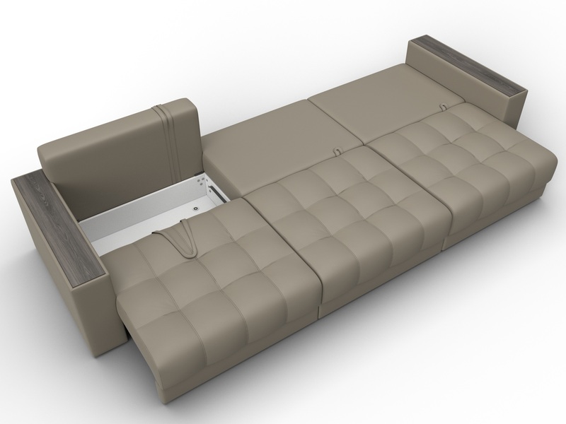 Диван прямой с декором Лига-049 НПБ Лонг, Экокожа, GRIFON 04 бежевый