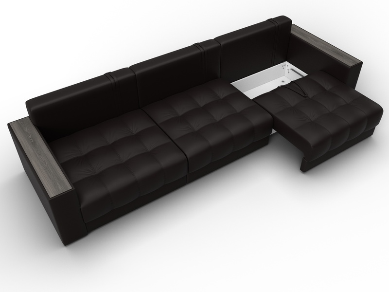 Диван прямой с декором Лига-049 НПБ Лонг, Экокожа, GRIFON 12 коричневый