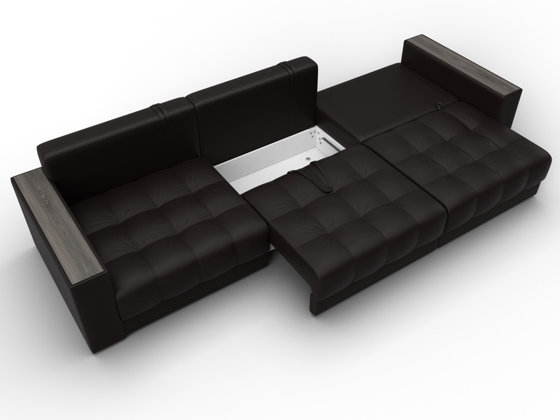 Диван прямой с декором Лига-049 НПБ Лонг, Экокожа, GRIFON 12 коричневый