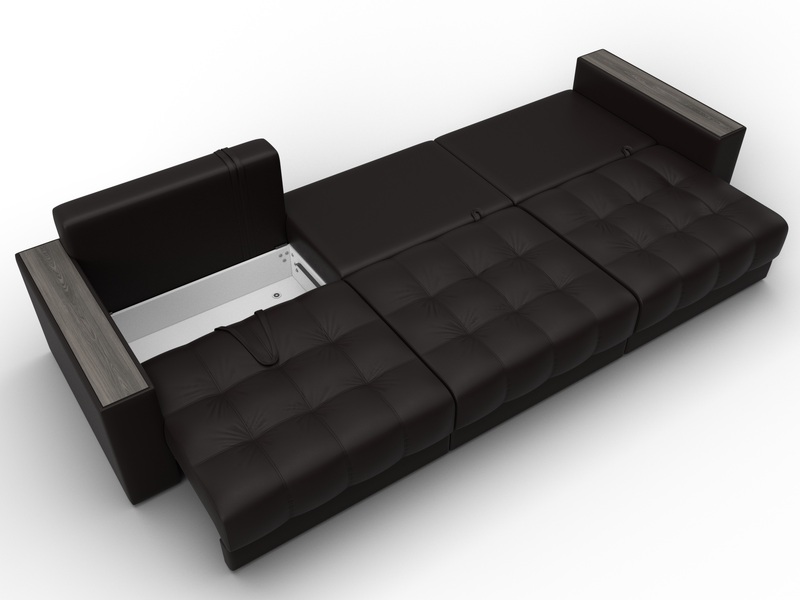 Диван прямой с декором Лига-049 НПБ Лонг, Экокожа, GRIFON 12 коричневый