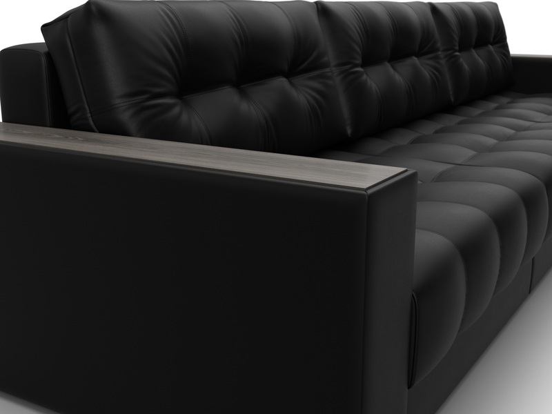 Диван прямой с декором Лига-049 НПБ Лонг, Экокожа, GRIFON 18 черный