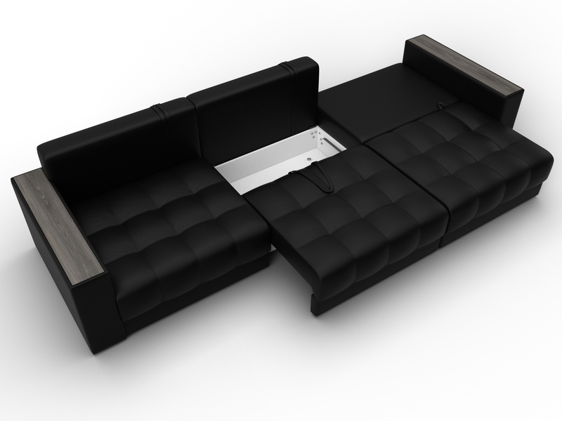 Диван прямой с декором Лига-049 НПБ Лонг, Экокожа, GRIFON 18 черный