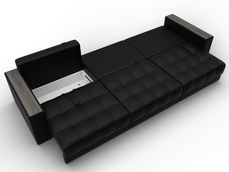 Диван прямой с декором Лига-049 НПБ Лонг, Экокожа, GRIFON 18 черный