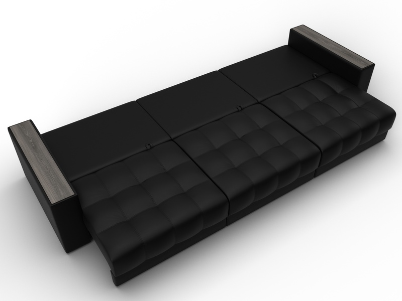 Диван прямой с декором Лига-049 НПБ Лонг, Экокожа, GRIFON 18 черный