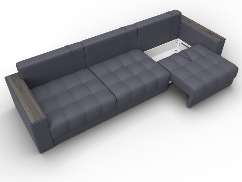 Диван прямой с декором Лига-049 НПБ Лонг, Экокожа, GRIFON 15 серый