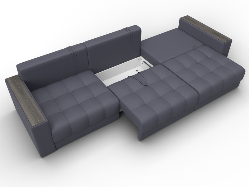 Диван прямой с декором Лига-049 НПБ Лонг, Экокожа, GRIFON 15 серый