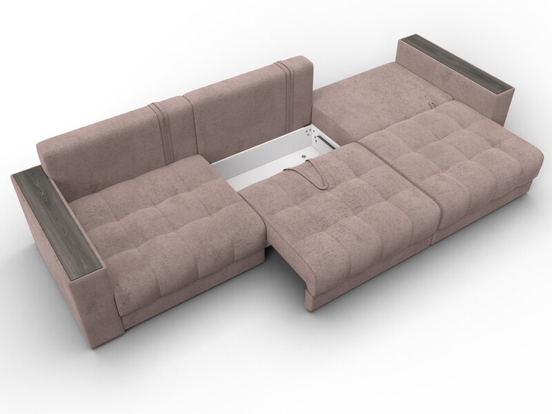 Диван прямой с декором Лига-049 НПБ Лонг, Велюр, TOWER 05 бежевый