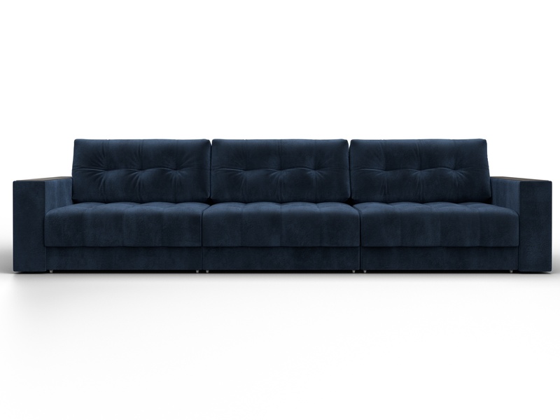 Диван прямой с декором Лига-049 НПБ Лонг, Велюр, TOWER 13 синий