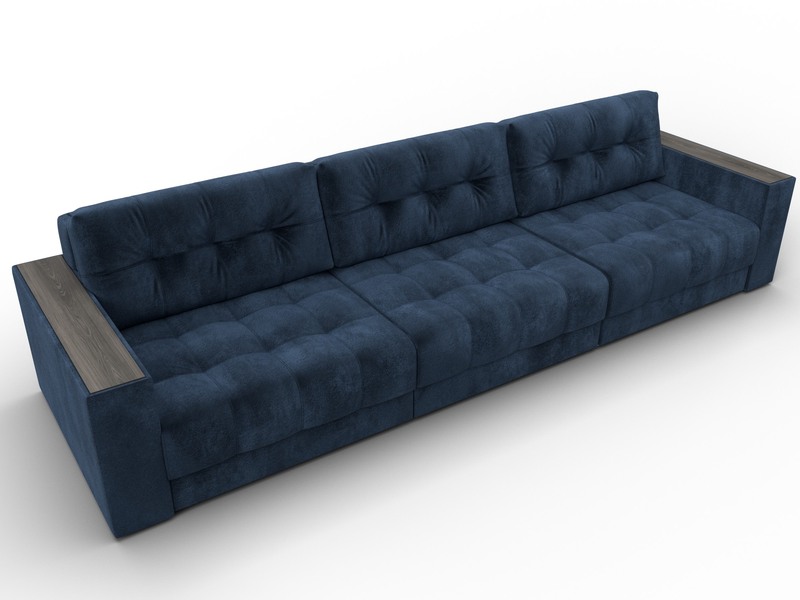 Диван прямой с декором Лига-049 НПБ Лонг, Велюр, TOWER 13 синий