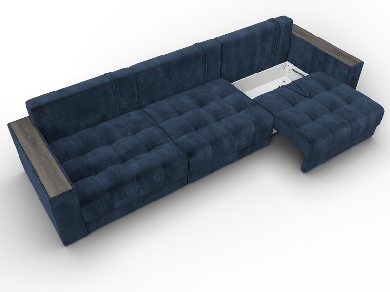 Диван прямой с декором Лига-049 НПБ Лонг, Велюр, TOWER 13 синий